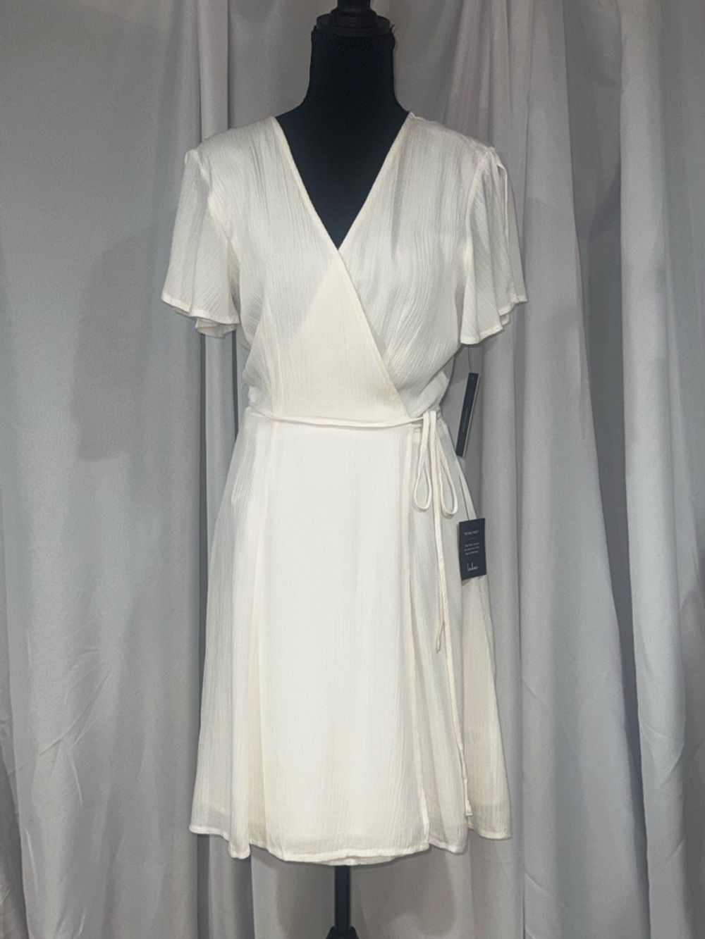 Lulu's Ivory Wrap Mini Dress with Tie Waist